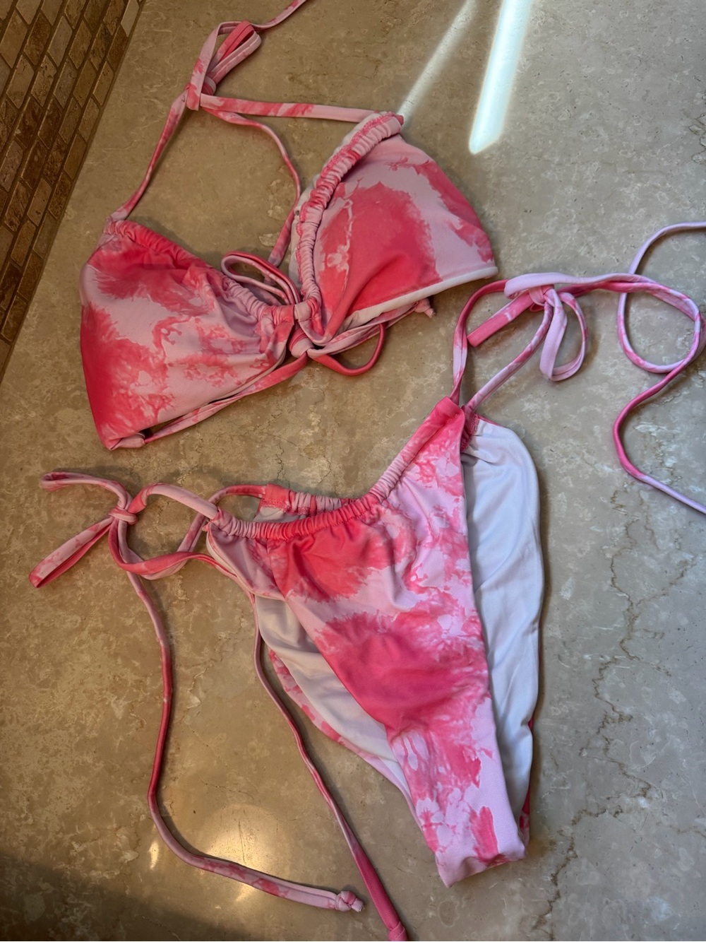Amazon Pink Tie-Dye String Bikini Set